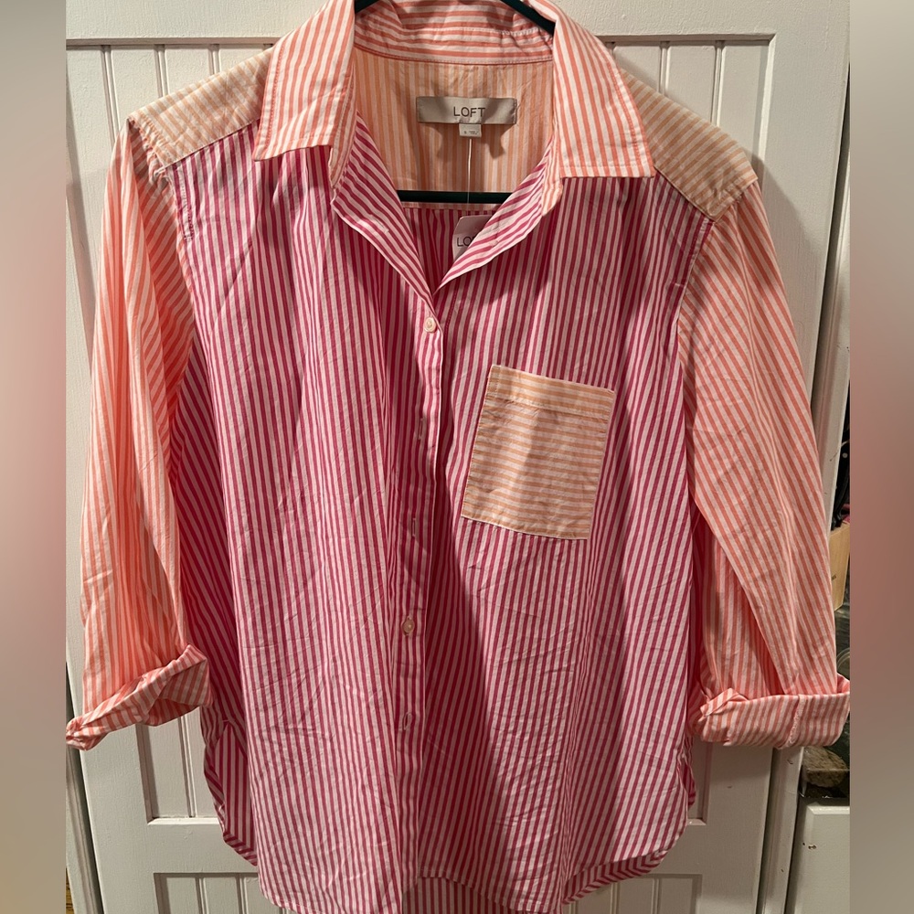 NWT LOFT Pink and Salmon Striped Shirt
